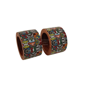 Anneaux de serviette en bois faits à la main avec des motifs émaillés uniques, magnifiques accessoires de table peints, qualité supérieure, accessoires de salle à manger - Product Image 6