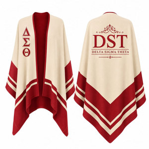 Cape en laine Delta Sigma Theta DST, sororité grecque, design color block, impression par transfert thermique, long poncho pour femmes, toutes saisons - Product Image 1