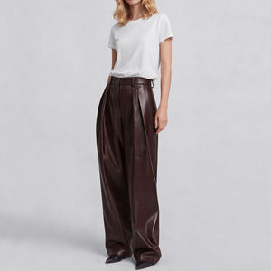 กางเกงเอวสูงจับจีบสองข้างสำหรับผู้หญิงกางเกงแฟชั่นแบบเรียบ - Product Image 5