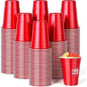 Confezione da 100 Bicchieri di Plastica Rossa Resistente da 16 oz, Usa e Getta, per Feste, Matrimoni, Compleanni e Lauree, Bicchierini per Eventi Speciali - Product Image 1