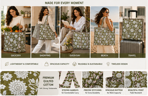 Sac fourre-tout matelassé |   Sac de courses réutilisable en coton |   Grand sac à bandoulière à fleurs |   Sac de transport quotidien pour femmes - Product Image 4