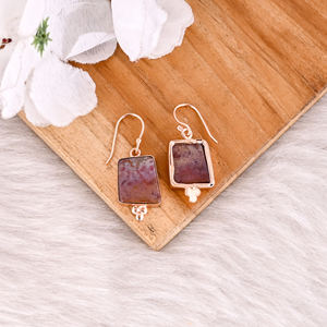 Pendientes de Oro Rosa con Piedra de Jaspe Café, Pendientes de Moda Estilo Boho, Fabricante Mayorista - Product Image 4