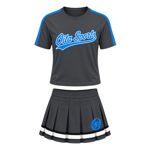 Ensemble uniforme de cheerleading gris-bleu : T-shirt à manches courtes et jupe plissée – Tenue de sport pour entraînement, compétition et performance - Product Image 1