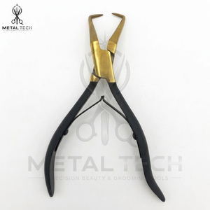 Pince de retrait d'extensions capillaires en acier inoxydable bicolore noir et or, à pointe courbée, ouvre-micro-anneaux, outil de salon, vente en gros - Product Image 3