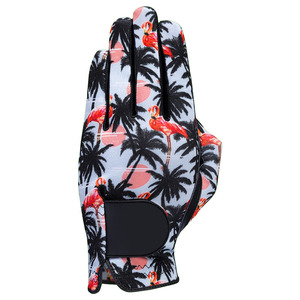 Guante de Golf para Hombre con Estampado de Flamencos, Palma de Cuero Negro, Transpirable, Antideslizante, Cierre de Velcro, Elegante, para Verano - Product Image 1