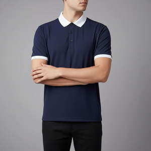 Chemises polo pour hommes de haute qualité 100% coton, bicolores, logo imprimé personnalisé, manches courtes, séchage rapide, style poche, vêtements d'été - Product Image 4