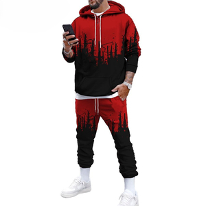 Conjunto Deportivo Sublimado con Degradado Rojo y Negro para Hombre, Sudadera con Capucha y Cordón Ajustable, Pantalones Casuales de Estilo Urbano - Product Image 5