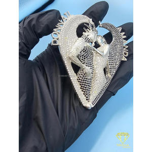 Colgante de Corazón de Pareja Rey y Reina con Incrustaciones de Diamantes de Imitación en Plata de Ley 925, Estilo Hip Hop, Amuleto de Amor Real - Product Image 5