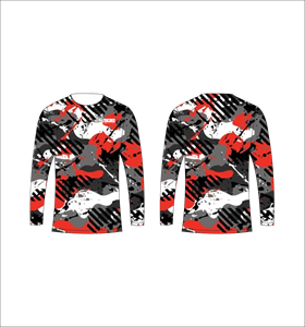 T-shirt à manches longues camouflage rouge abstrait personnalisé, jersey de sport tactique performant anti-humidité pour l'entraînement athlétique - Product Image 1