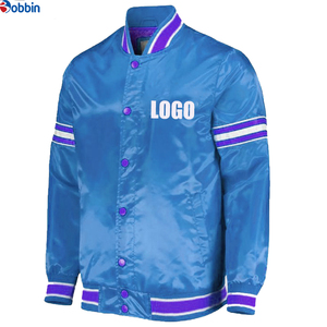 Windproof Waterproof Custom Embroidery Letter Varsity Bomber Satin <b>Jacket</b> <b>for</b> <b>Men</b> Striped Cuffs Arm Snap Button Closure - Product Image 2