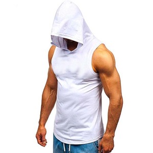 Débardeur à capuche sans manches pour homme, couleur unie, tricoté, coupe ajustée, respirant, blanc, pour l'été, personnalisable, style mode - Product Image 1