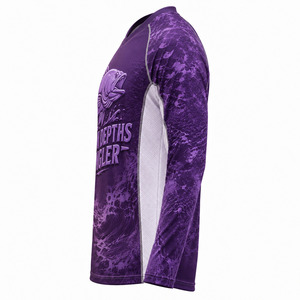 เสื้อเจอร์ซีย์ตกปลาสำหรับผู้ชายแบบกำหนดเอง แขนยาว สีม่วงพลัมเข้ม ป้องกันรังสียูวี แห้งเร็ว ผลิตจากโพลีเอสเตอร์ตาข่าย - Product Image 4