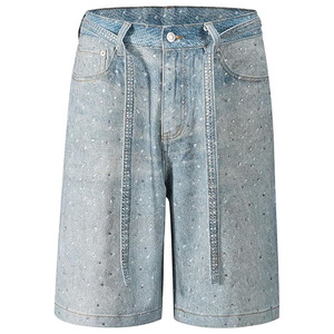 Shorts en jean baggy pour homme avec strass, style Y2K, coupe ample vintage, décontracté, jambe large, streetwear - Product Image 1