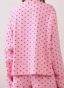 Conjunto de Dos Piezas con Estampado de Lunares para Mujer, Logotipo Personalizado, Venta al Por Mayor, Sudadera Holgada de Manga Larga con Hombros Caídos y Cuello Alto con Pantalones Cortos - Product Image 3