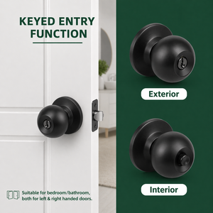 Interior <strong>Door</strong> <strong>Knob</strong> Lock 587 Ball <strong>Knob</strong> Stainless Steel Bedroom Bathroom <strong>Matte</strong> <strong>Black</strong> Cylindrical Keyed Entry <strong>Door</strong> <strong>Knob</strong> - Product Image 3