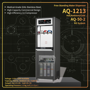Dispensador de Agua Comercial Independiente Aquatek AQ-1213, Sistema de Agua Fría, Templada y Caliente con Ósmosis Inversa, Acero Inoxidable, Eléctrico, 110V 220V - Product Image 1