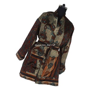 KS006 Beautiful Vintage Sari Kimono Short Robe Vintage Summer Floral Print Bohemian Oversized Full Length Sleeve Holiday Vintage - Product Image 4