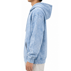 Sweat à capuche zippé unisexe en molleton épais délavé à l'acide, style streetwear, avec broderie personnalisée, vente en gros, vintage - Product Image 2