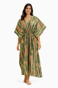 Robe kaftan florale pour femmes, robe maxi bohème, tenue de plage estivale, coupe ample, col en V, robe de vacances. - Product Image 5