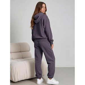 Ensemble 2 pièces décontracté pour femme : sweat à capuche uni et pantalon large en polaire respirante pour l'automne - Product Image 3