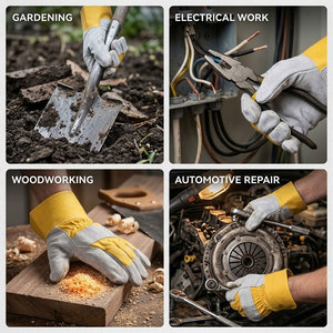 Gants de travail en cuir durables, jaunes et gris, avec bouts des doigts antidérapants, antistatiques, résistants à l'abrasion, à revers droit, usage général, sécurité - Product Image 4