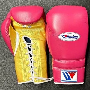 Fabrication de gants de boxe en cuir véritable de haute qualité, sur mesure, design OEM, rose, à lacets, pour l'entraînement - Product Image 1