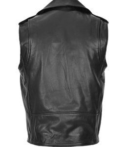 เสื้อกั๊กหนังแท้สีดำสำหรับผู้ชายสไตล์คลาสสิก ทำมือ งานหนังแท้ เสื้อกั๊กไบค์เกอร์ ตัดเย็บพอดีตัว เสื้อกั๊กขี่มอเตอร์ไซค์ - Product Image 4