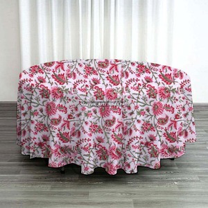 60 inch Colorful Cotton Hand Block Printed <b>Round</b> <b>Tablecloth</b> Floral Patterned Fabric Cover for Home Decor Dining Parties Weddings - Product Image 5