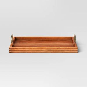 Rustic mango wood rectangular serving <b>tray</b> for kitchen dining table serving <b>snacks</b> beverages decorative home organization - Product Image 4