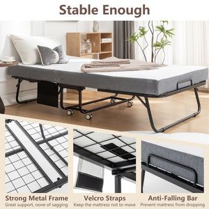 Letto Pieghevole Portatile con Materasso in Memory Foam, Lettino per Ospiti su Ruote, per Adulti, con Copertura e Vano Portaoggetti, per Casa o Ufficio - Product Image 5