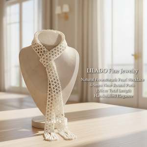 Écharpe longue en fourrure WENCHI avec perles d'eau douce naturelles 800g - Accessoire élégant et luxueux - Product Image 4