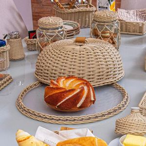 Soporte de Pastel de Ratán Tejido a Mano de Lujo, Color Verde Oliva, Plato para Postres con Tapa de Campana, Vajilla Elegante y Sostenible para Bodas - Product Image 2