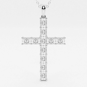 Collier pendentif croix en or blanc avec diamant de laboratoire taille radiant - Product Image 1