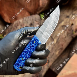 Couteau de chasse et de camping industriel DIY en acier Damas à lame pleine, manche en époxy, fourreau en cuir, forgé à la main, OEM ODM - Product Image 3