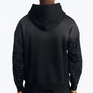 Sweat-shirt à capuche noir de luxe pour homme, orné de strass, streetwear surdimensionné de qualité supérieure, pull tendance avec logo personnalisé - Product Image 2
