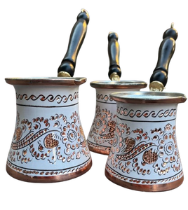 Cafetière turque, grecque, arabe en laiton de couleur blanche, cafetière à poser sur le poêle, Cezve Ibrik Briki avec poignée en bois - Product Image 5