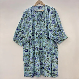 Vestido Casual Midi para Mujer, Tejido 100% Algodón, Liso, Estilo Babydoll, Cuello en V, Cintura Imperio, Manga Corta, Holgado - Product Image 2