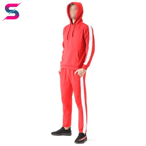Survêtement à capuche rouge pour homme, couleur unie, décontracté, avec poches latérales, en coton respirant, style automne - Product Image 3