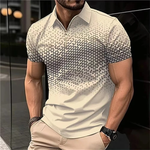 Nouveau Polo Décontracté Homme à Motifs Géométriques Imprimé Numérique 3D, Manches Courtes, Fermeture Éclair, Coupe Slim - Product Image 5