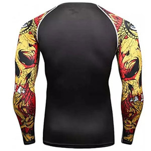 Men's Full Sleeve Rash Guard Black With Red Yellow Dragon Print Quick Dry Polyester <b>Compression</b> <b>Shirt</b> - Product Image 2
