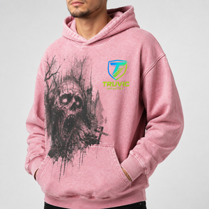 Sudaderas con capucha rosas para hombre Truvic, con estampado de calavera, de algodón French Terry, estilo casual para otoño, sudaderas con capucha Aci Wash en venta. - Product Image 4