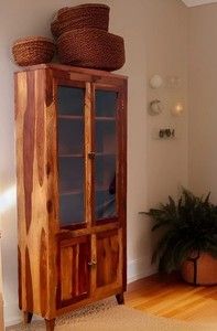 Wholesale Solid Wood Glass Display Cabinet Natural Grain Storage <b>Bookcase</b> Rustic Living Room Furniture | Pindel Handicrft - Product Image 6