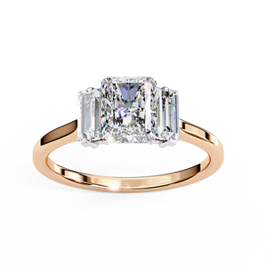 Emerald Cut Diamond Three-<b>Stone</b> Engagement Ring in Classic Step-Cut Diamond Ring - Product Image 4