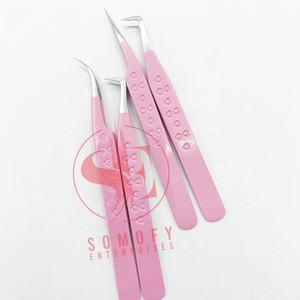 Pince à épiler rose avec logo personnalisé de haute qualité pour extensions de cils Pince à cils en fibre durable à pointe argentée en acier inoxydable - Product Image 2