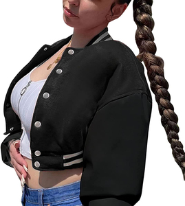 Chaqueta Varsity Unisex Negra con Mangas de Cuero PU, Cuello Redondo, Cierre de Botones, Estilo Casual para Otoño, Corte Regular y Corto - Product Image 6
