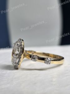 Oval Cut VVS Moissanite Engagement <b>Ring</b> Halo Setting Rhodium Plated 925 Sterling <b>Silver</b> Women Daily Wear - Product Image 2