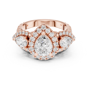 Anillo de Moissanita Color D con Corte de Pera y Detalles Laterales en Halo, Chapado en Oro Rosa sobre Plata, Joyería de Aniversario, Regalo para Esposa - Product Image 1