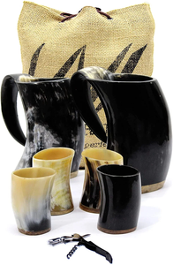 Taza de cuerno de búfalo hecha a mano, ecológica, de arte popular religioso, inspirada en los vikingos, pulida, con tapa y pajita, para café, artesanal. - Product Image 5
