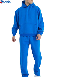 Nuevo Conjunto Deportivo para Hombre, Cómodo, con Capucha, Color Azul Sólido, Algodón, Casual, Manga Larga, para Otoño, Corte Regular - Product Image 1