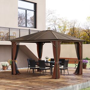 10FT X 12FT Elegant Hardtop Gazebo with <b>Curtains</b> Netting <b>Single</b> Roof Canopy Aluminum Frame Elegant Pavilion Metal Wood Frame - Product Image 2